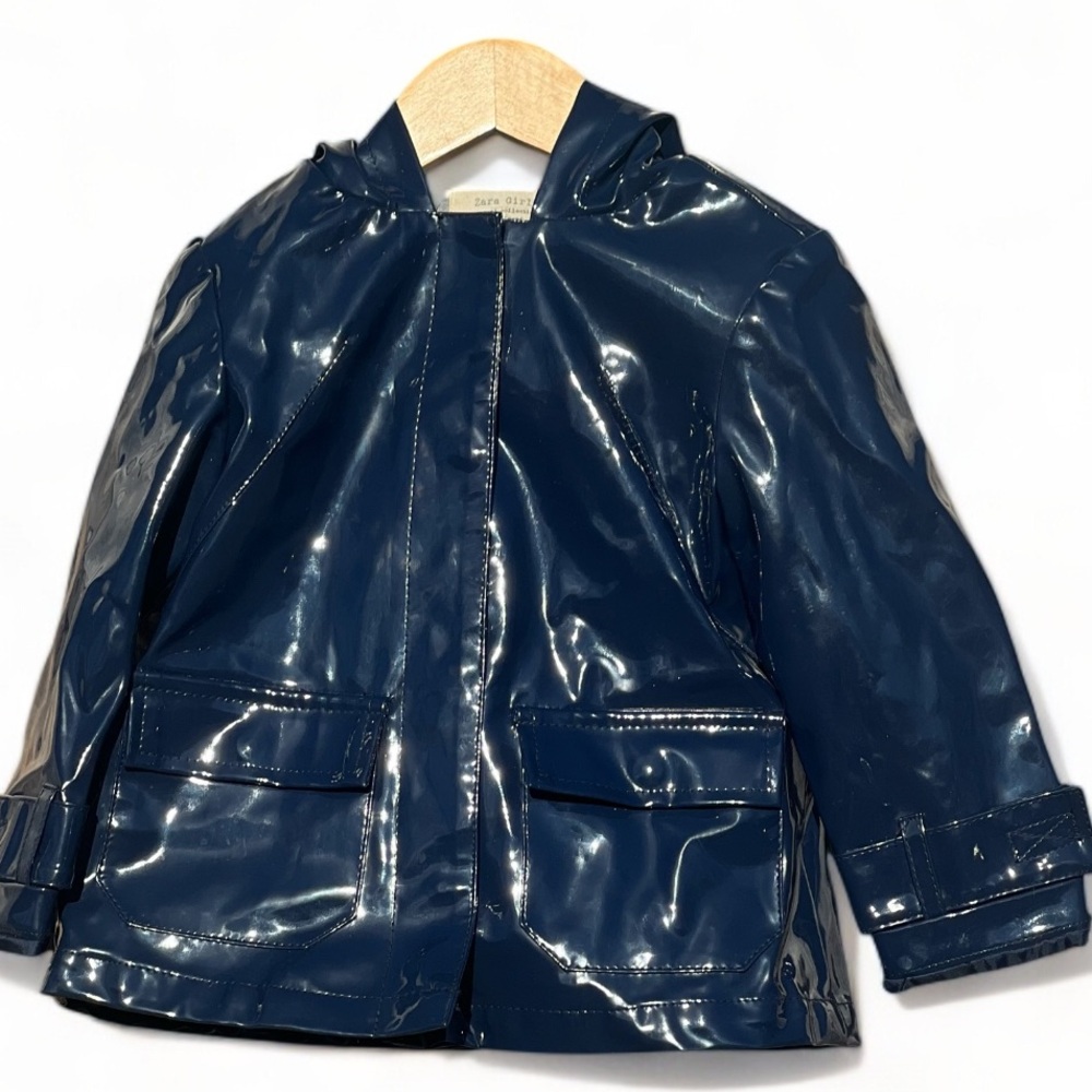Zara Girls casual collection outerwear hooded rubberized lined rain coat
